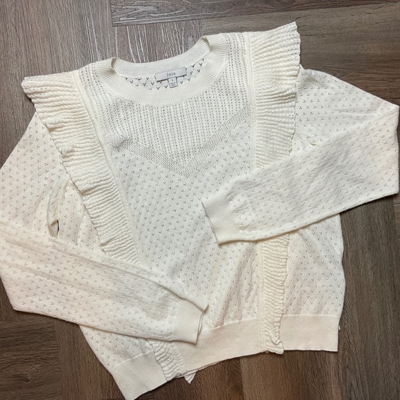 Joie Women's Apollonia Pointelle Knit Sweater Ivory Ruffle Trim Long Sleeve S - Picture 1 of 10